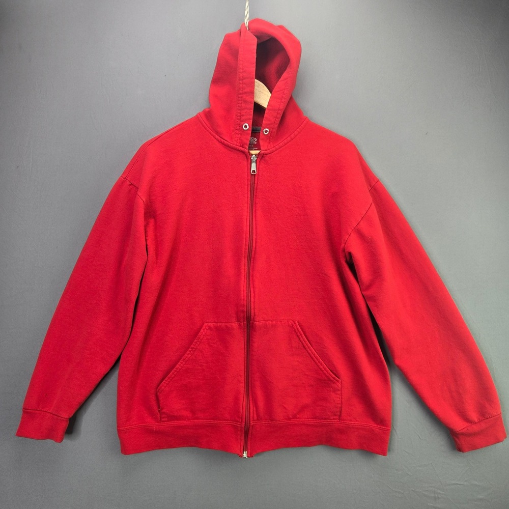 Athletic Works Hoodie Zip Up Sweatshirt Large L Red Fleece Pockets Basic Solid